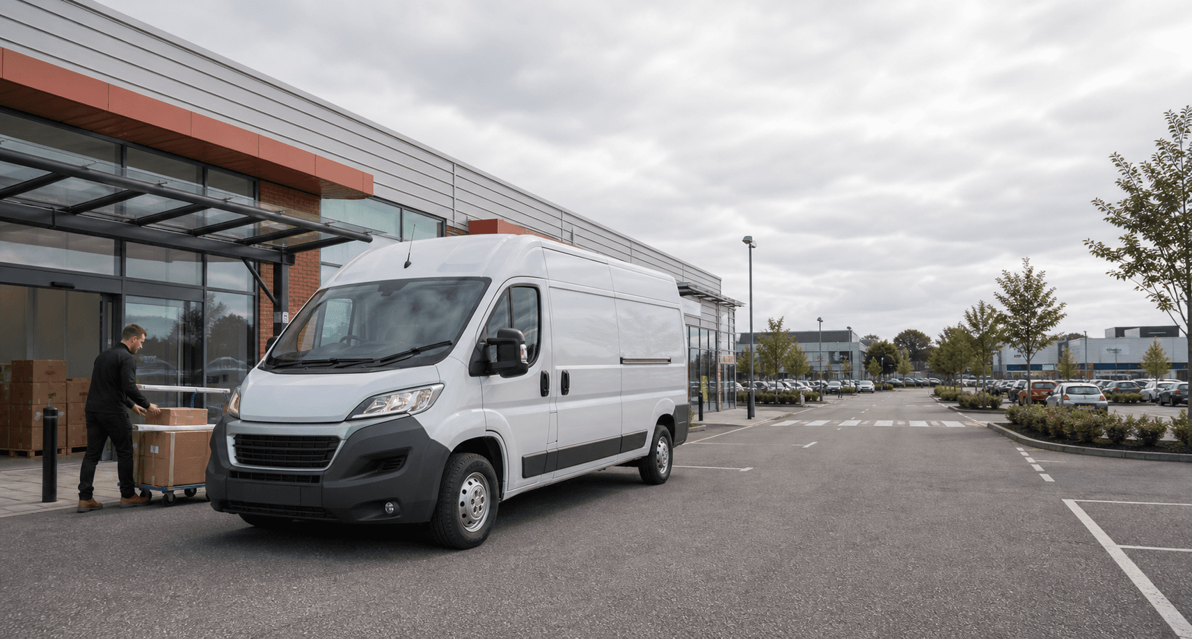 Modern self-drive rental van ready for loading in Slough
